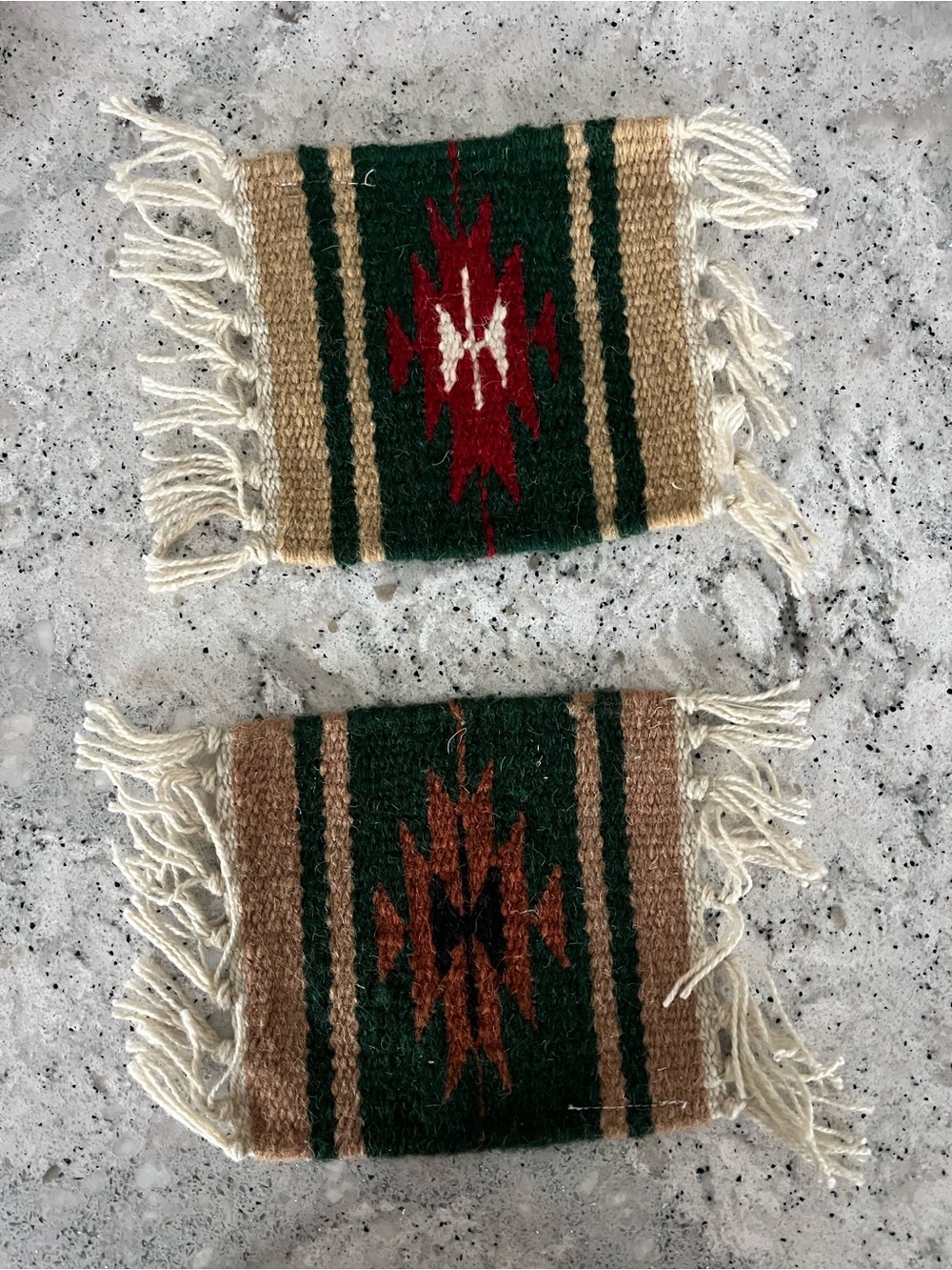 Handwoven Green & Tan Southwestern Coasters Set by